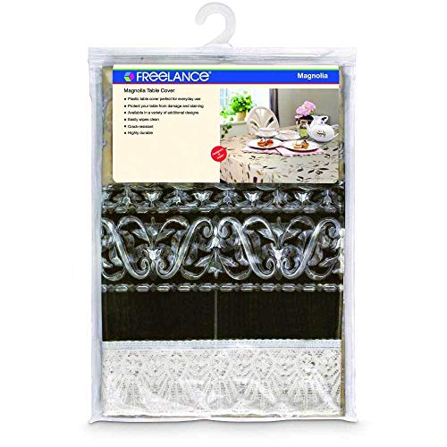 Freelance PVC Vinyl Magnolia Dining Plastic Table Cover Cloth - Waterproof Protector, 10-12 Seater, Rectangle 60x120 inches (with White Border Edge Lace) - Product of Meiwa, Japan - Image 3