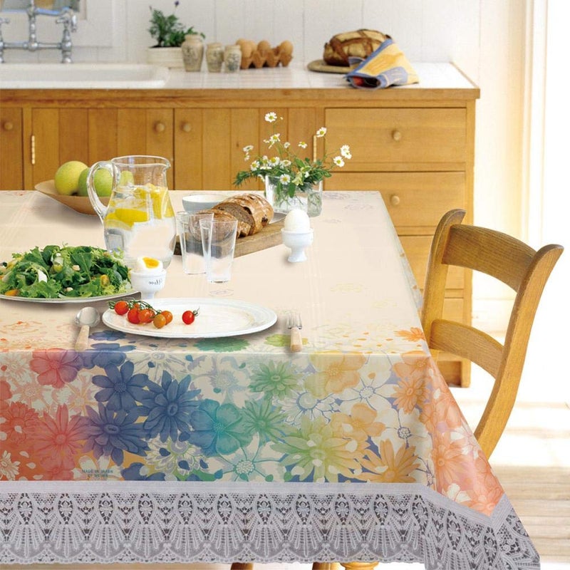 Freelance PVC Vinyl Magnolia Dining Plastic Table Cover Cloth - Waterproof Protector, 10-12 Seater, Rectangle 60x120 inches (with White Border Edge Lace) - Product of Meiwa, Japan - Image 5