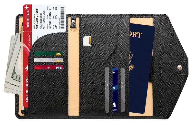 ZOPPEN محفظة جواز السفر متعددة الأغراض مع حجب RFID (الإصدار 4) حافظة مستندات ثلاثية الطي، 1 أسود - Image 3