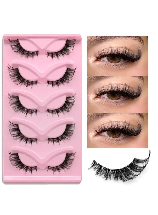 GROINNEYA Faux Mink Eyelashes 5 Pairs Natural Look Strip Lashes 13-21mm Volume Curl - Image 1