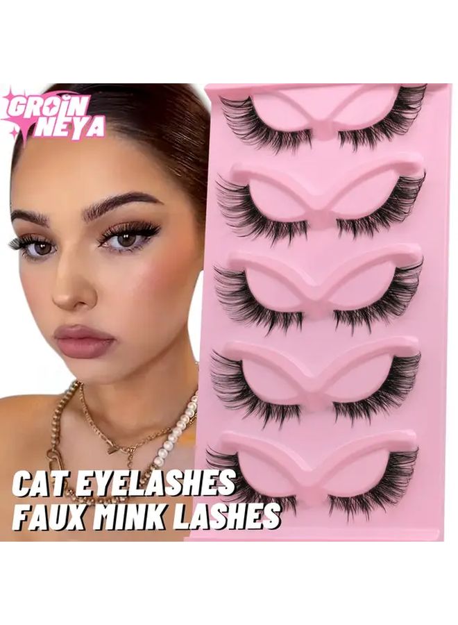 GROINNEYA Faux Mink Eyelashes 5 Pairs Natural Look Strip Lashes 13-21mm Volume Curl - Image 2