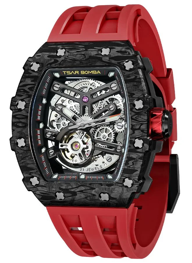 TSAR BOMBA Elemental Series 43mm Automatic Men's Watch with Black Premium Rubber Strap