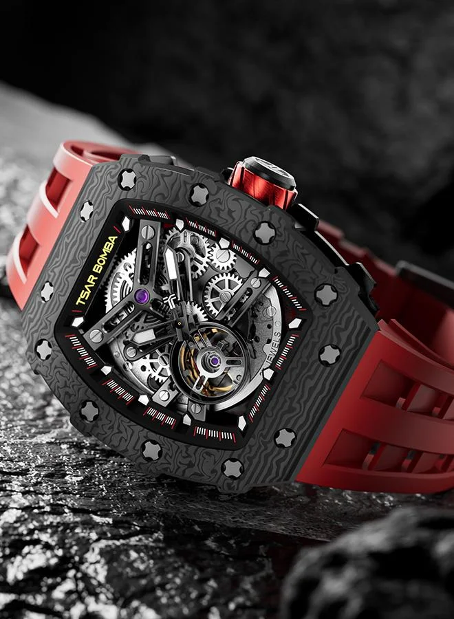 TSAR BOMBA Elemental Series 43mm Automatic Men's Watch with Black Premium Rubber Strap