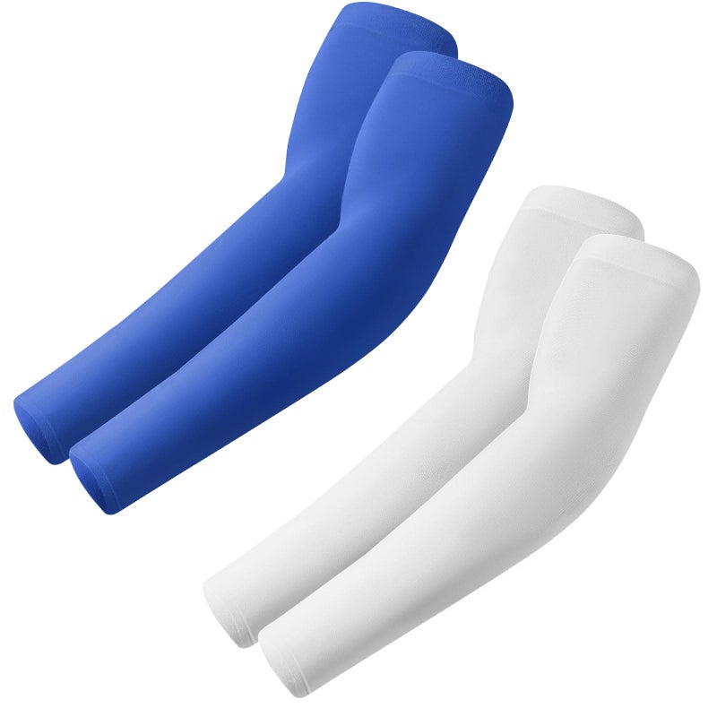ROXUN 2 Pairs Arm Sleeves, Cooling UV Sun Protection Sports Compression for Men/Women White+Blue - Image 1
