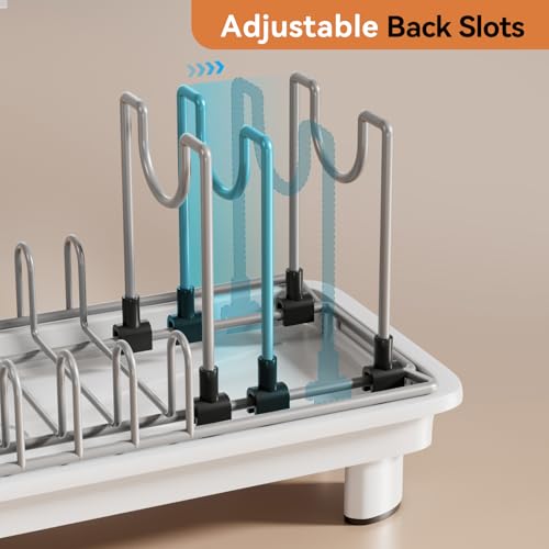 Laveshop Small Dish Drying Rack Compact Dish Drainer for Kitchen Counter with Adjustable Back Slots SpaceSaving for Small Kitchens White - Image 3