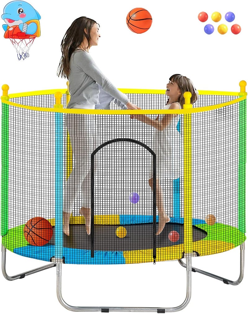 Juoe Trampoline for Kids with Basketball Hoop and Ball，50" Toddler Mini Trampoline ，Toddler Trampoline for Kids Up to 440 Ibs,Gifts for Ages 3 Years and UP Indoor or Outdoor Play - Image 1