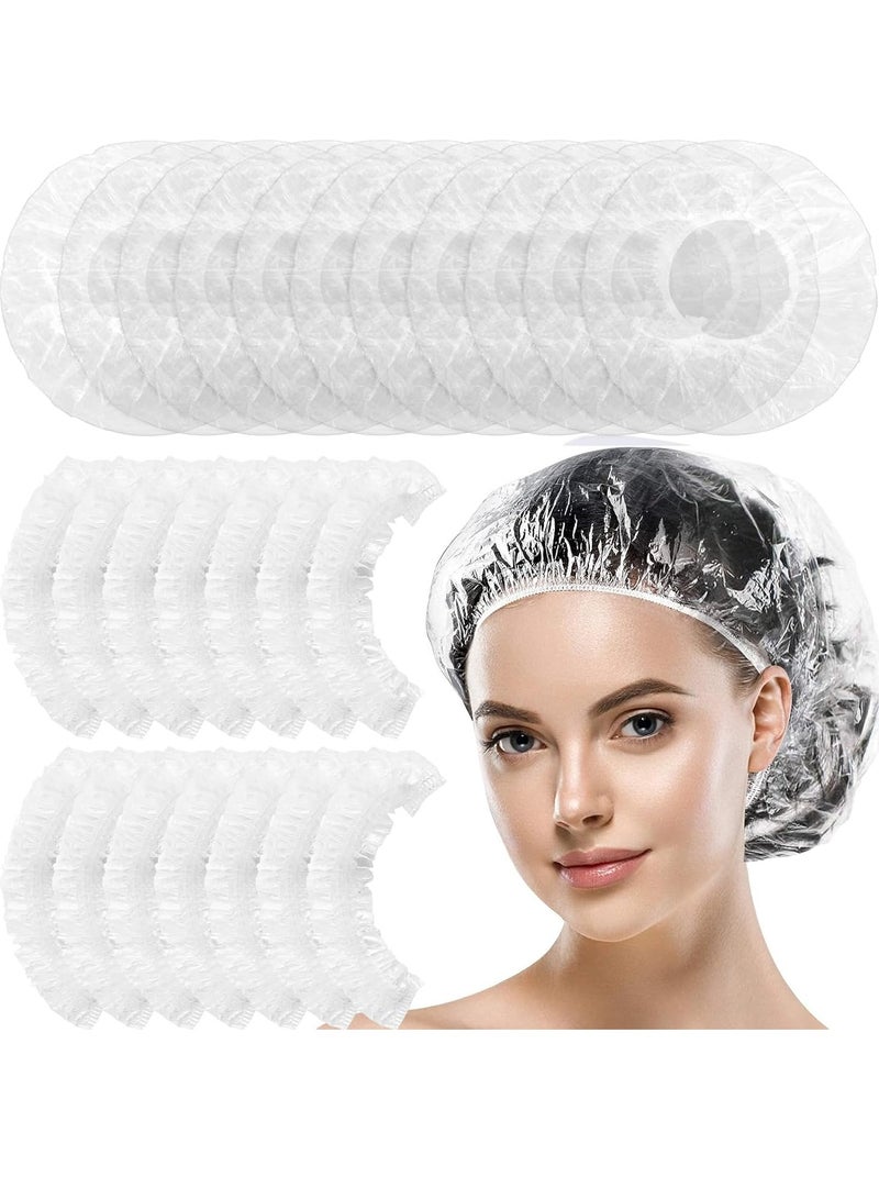 Altheqa 200 Pcs Disposable Shower Caps, Waterproof Shower Caps Thick Plastic Clear Hair Cap for Women Spa Salon Hair Treatment Hotel Travel Accessories Regular Size 16.5" - Image 1