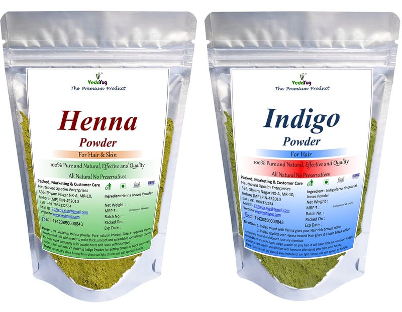 VY VedaYug Indigo Powder Henna Powder Combo Powder Pack for Hair Natural Dye Black and Brown Pack of 2 100g each Total 200g