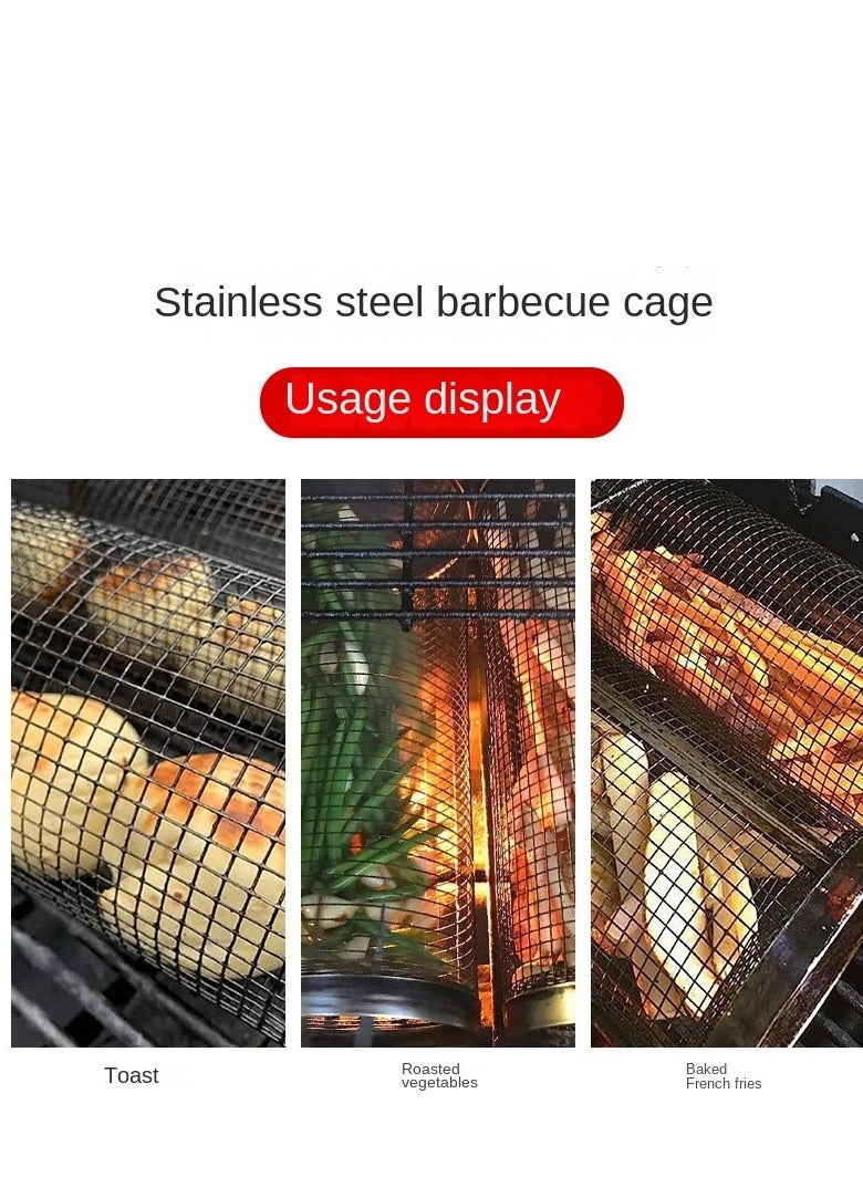 BBQ Grill Cage, Easy To Clean Rounded Stainless Steel Portable High Strength Barbecue Basket with Hook and Fork for Camping (30cm)  - Image 5