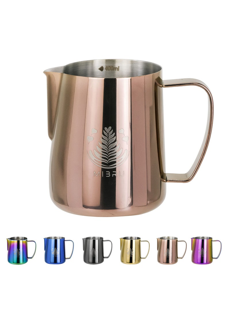 ميبرو بتشر حليب مع مقياس لتحضير القهوة و الكابتشينو وتبخير احترافي إبريق لصنع رغوة الحليب من الستانلس ستيل روز جولد 400 مل - Image 1