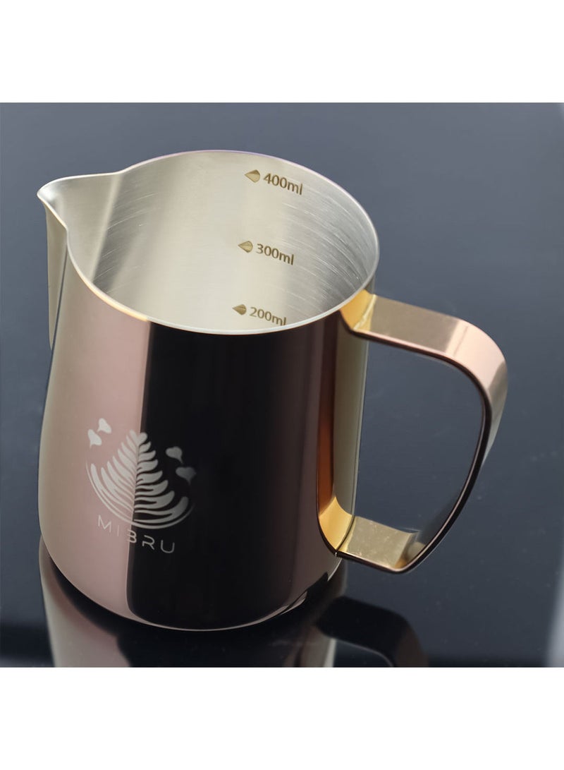 ميبرو بتشر حليب مع مقياس لتحضير القهوة و الكابتشينو وتبخير احترافي إبريق لصنع رغوة الحليب من الستانلس ستيل روز جولد 400 مل - Image 4