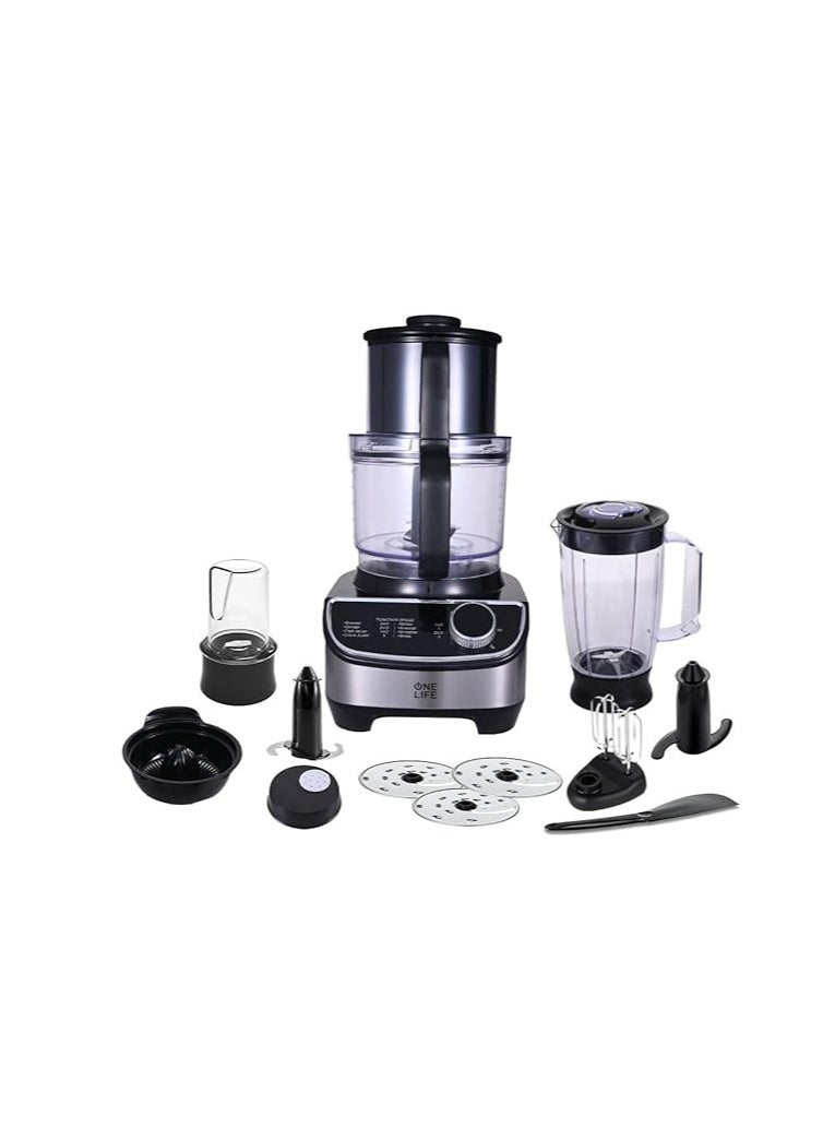 ONE LIFE One Life Food Processor with Attachments, 1300W, Black - FP1300S 