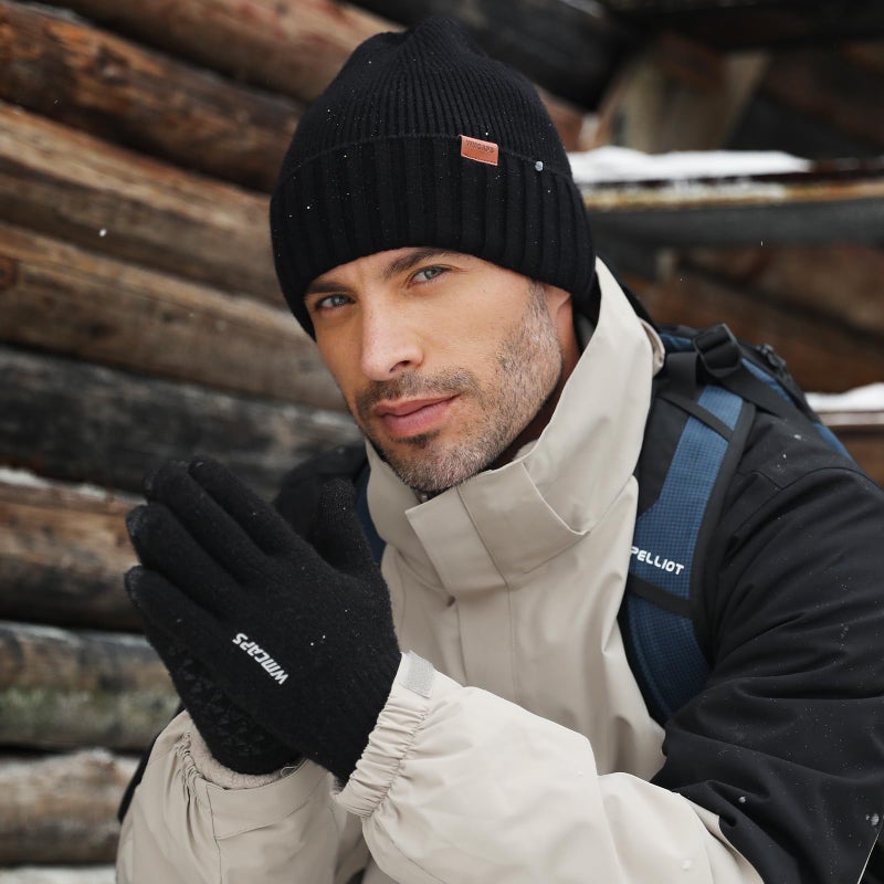 Wmcaps Fleece Lined Beanie Knitted Hats for Men Women, Winter Stocking Cap Soft Beanie Warm Ski Hats Unisex Gifts Black - Image 5