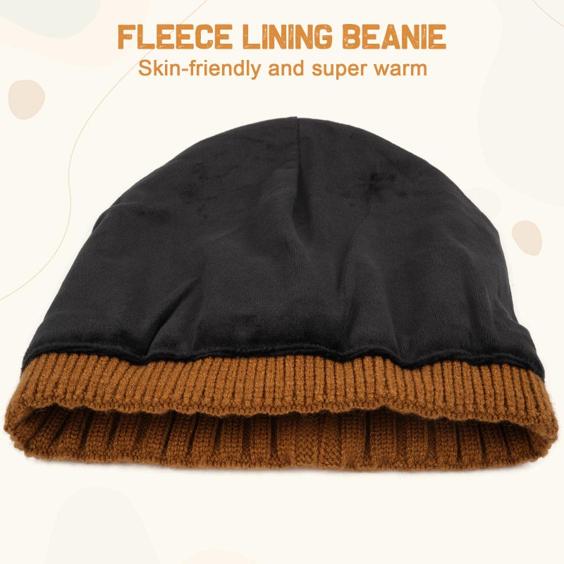 Wmcaps Fleece Lined Beanie Knitted Hats for Men Women, Winter Stocking Cap Soft Beanie Warm Ski Hats Unisex Gifts Black - Image 2