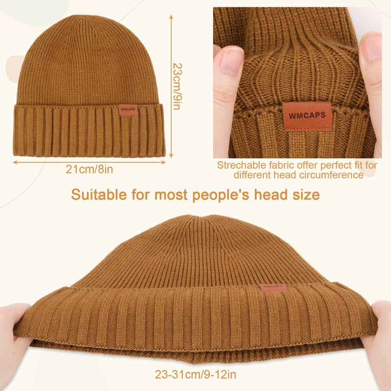 Wmcaps Fleece Lined Beanie Knitted Hats for Men Women, Winter Stocking Cap Soft Beanie Warm Ski Hats Unisex Gifts Black - Image 3