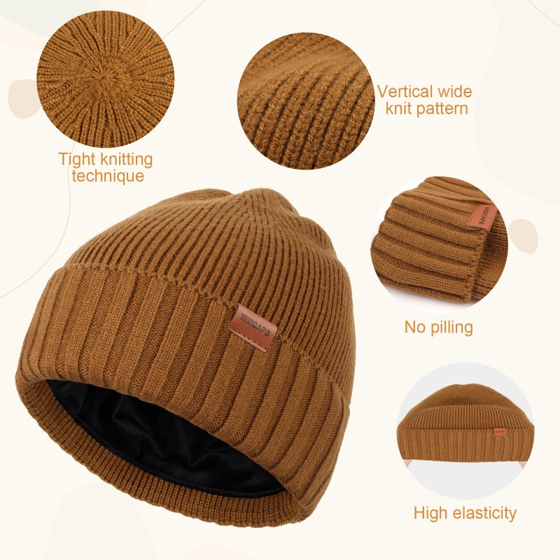 Wmcaps Fleece Lined Beanie Knitted Hats for Men Women, Winter Stocking Cap Soft Beanie Warm Ski Hats Unisex Gifts Black - Image 4