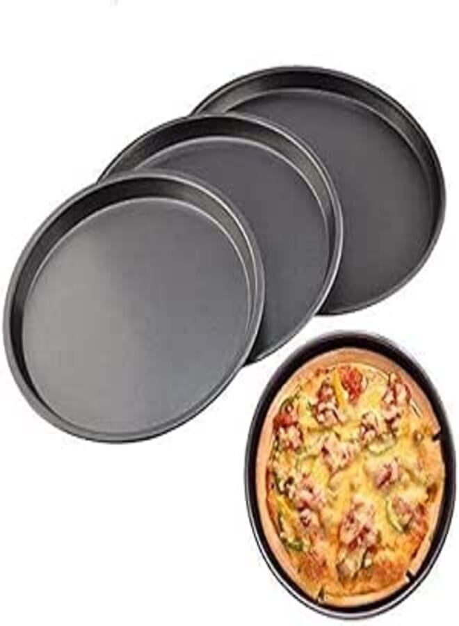 SkyKey 3-Piece Set Non-Stick Pizza Pan, Round Premium Bakeware, Black