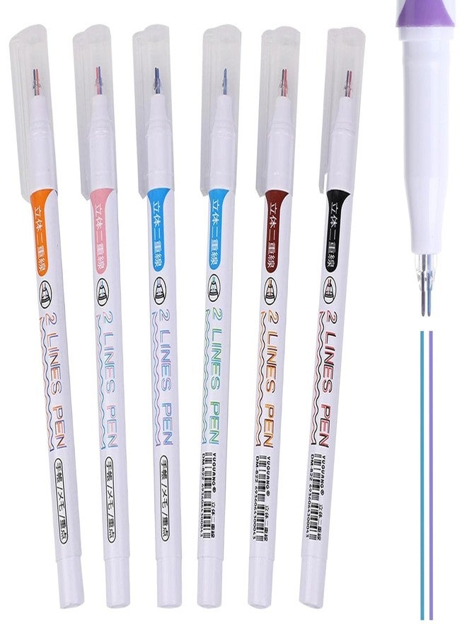 PAXCOO Double Marker Line Pens,Two Liner Gel Pen Outline Multi Color Ink Roller Drawing Scrap booking Card Note Art,3d Writing Pen,Craft Creative Journal Hand Planner Home Office School(6 Pack) - Image 1