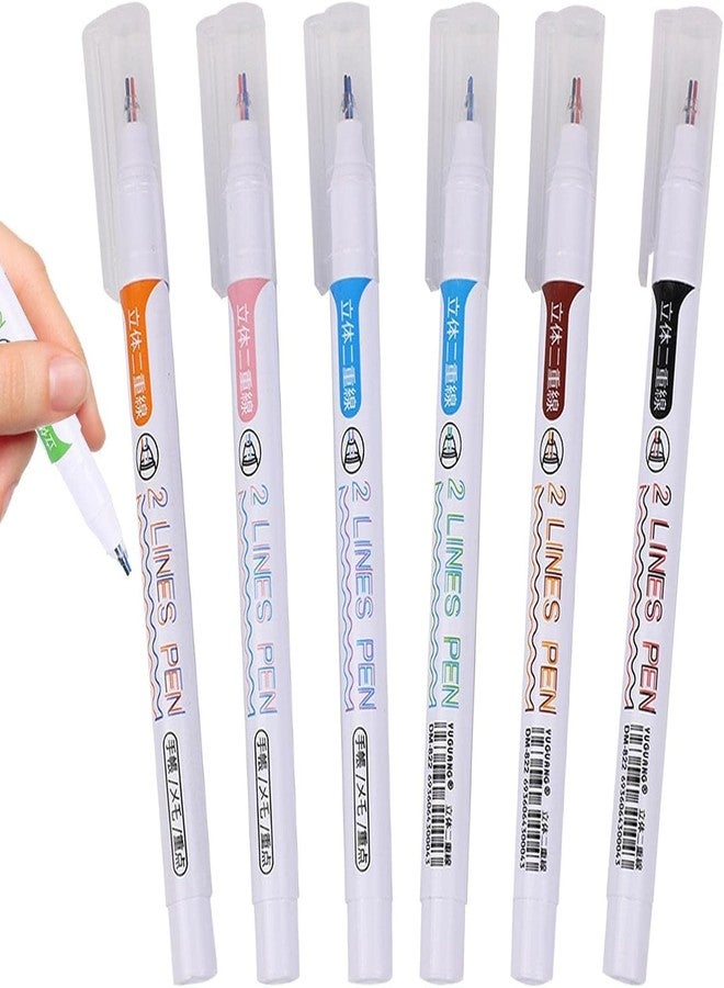 PAXCOO Double Marker Line Pens,Two Liner Gel Pen Outline Multi Color Ink Roller Drawing Scrap booking Card Note Art,3d Writing Pen,Craft Creative Journal Hand Planner Home Office School(6 Pack) - Image 5