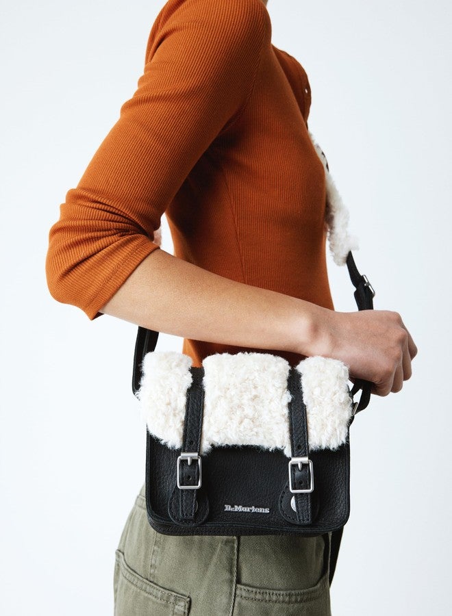 Dr. Martens 7" Leather Satchel Bag, Black Ambassador+Natural Deluxe Borg - Image 4