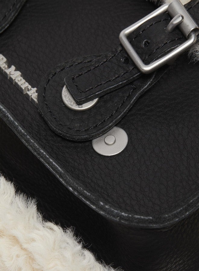 Dr. Martens 7" Leather Satchel Bag, Black Ambassador+Natural Deluxe Borg - Image 3