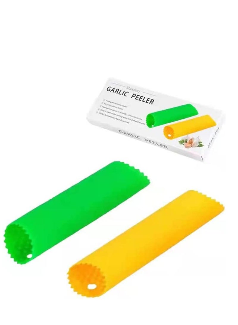 CARE AND SMILE Care and smile 2 Set Peeler Silicone Easy Roll Tube Useful Garlic Odorfree Kitchen Tool Yellow and Green  - Image 1
