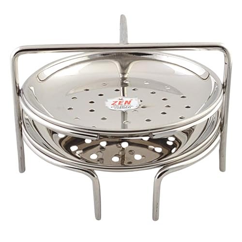 Jain Stainless Steel Idiyappam Stand (Small Size) with 2 Plates | Momos Steamer | Vegetable Steamer Utensil, Pack of 1 - Silver Color (Stand Height 10 cm: Stand Width 15cm) - Image 1