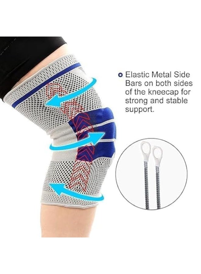 دعامة الركبة الضاغطة المتميزة مع وسائد السيليكون – مشد احترافي لدعم الركبة وتخفيف الآلام – لون رمادي (قطعة واحدة) – مثالية للجري، كرة السلة، الجيم ورفع الأثقال - Image 3