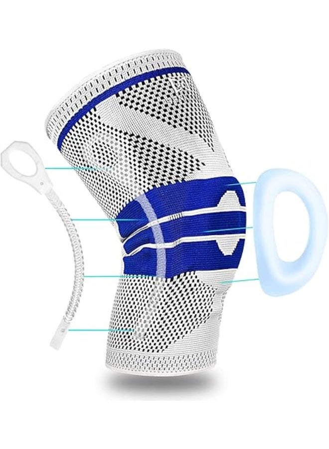 دعامة الركبة الضاغطة المتميزة مع وسائد السيليكون – مشد احترافي لدعم الركبة وتخفيف الآلام – لون رمادي (قطعة واحدة) – مثالية للجري، كرة السلة، الجيم ورفع الأثقال - Image 1