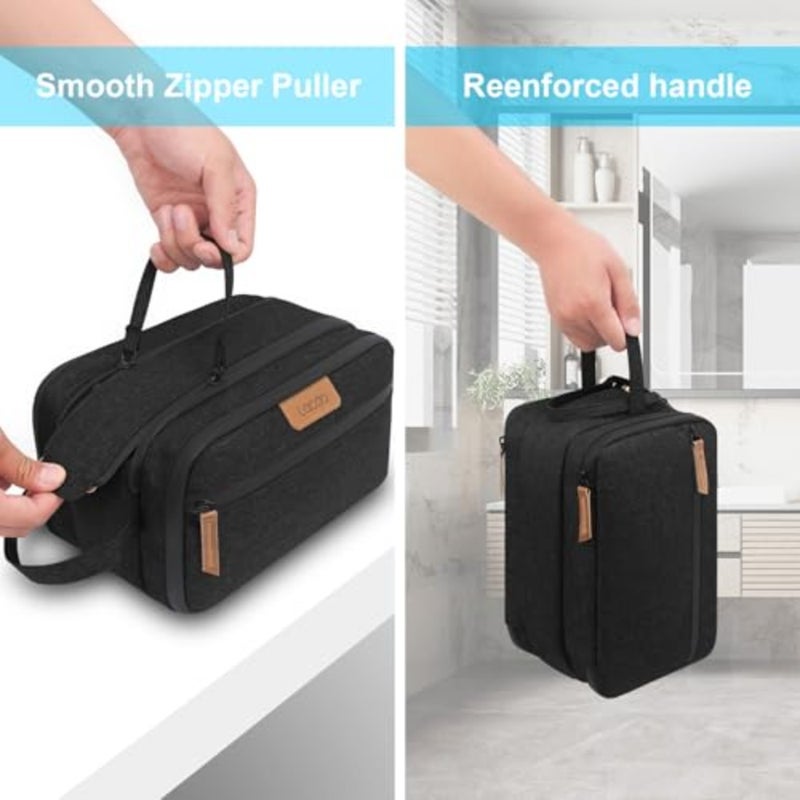 Travel toiletry bag for men, water-resistant polyester, navy blue, large capacity with multiple compartments for shaving and cosmetic accessories - Image 5