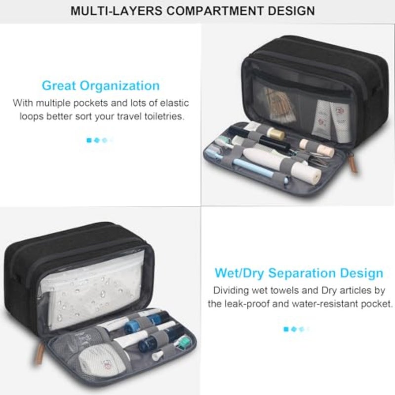 Travel toiletry bag for men, water-resistant polyester, navy blue, large capacity with multiple compartments for shaving and cosmetic accessories - Image 4