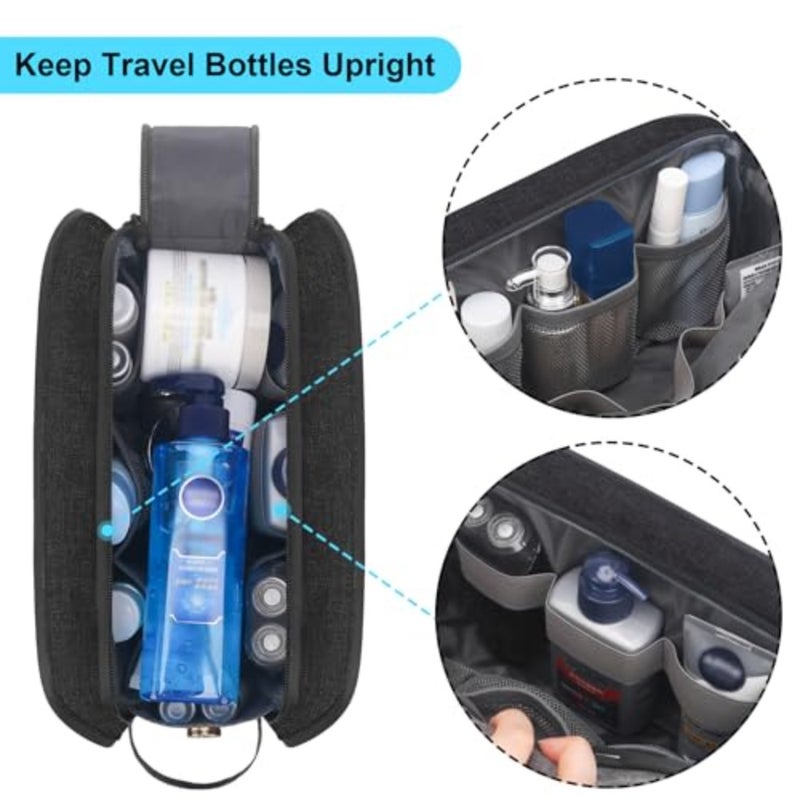 Travel toiletry bag for men, water-resistant polyester, navy blue, large capacity with multiple compartments for shaving and cosmetic accessories - Image 3