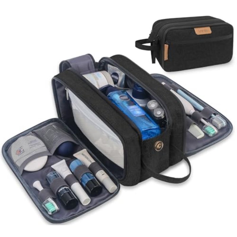 Travel toiletry bag for men, water-resistant polyester, navy blue, large capacity with multiple compartments for shaving and cosmetic accessories - Image 2