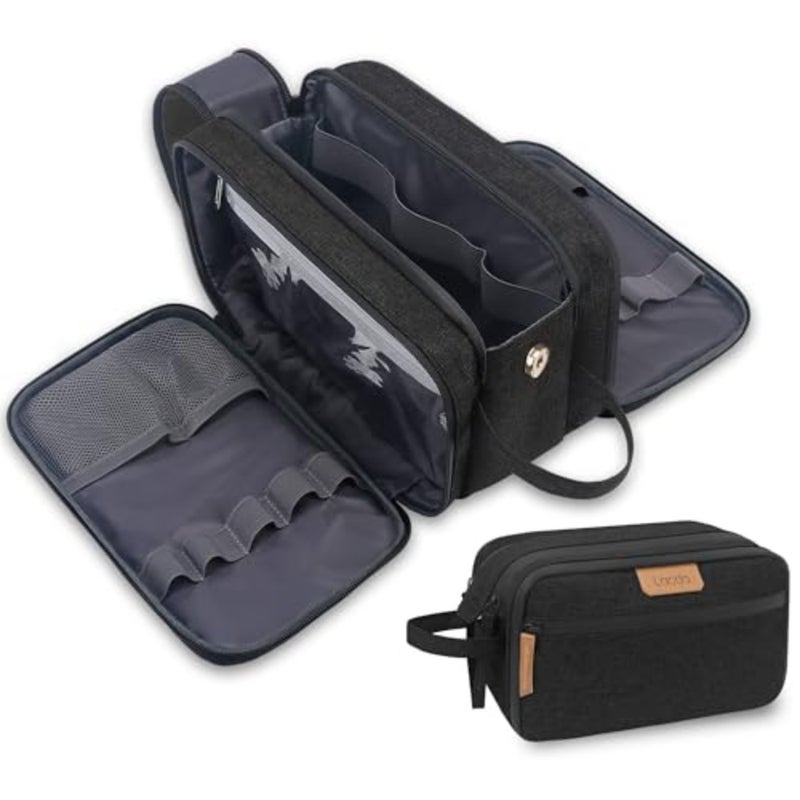 Travel toiletry bag for men, water-resistant polyester, navy blue, large capacity with multiple compartments for shaving and cosmetic accessories - Image 1