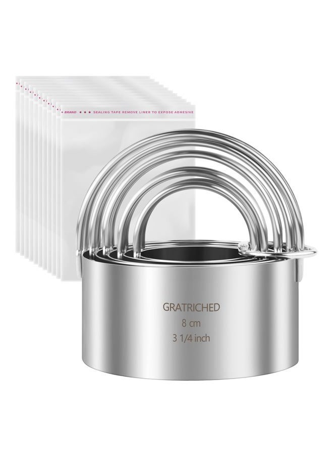 Gratriched 5 Pcs Professional Stainless Steel Cookie Cutters Set - Round Biscuit Cutter with Handle, Used for Making Cake, Fried Egg, Dumpling, Doughnut - Essential Baking Tools for Dough Preparation - Image 1