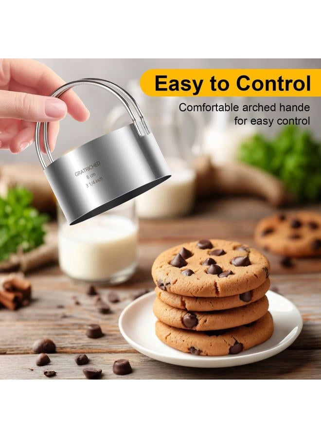 Gratriched 5 Pcs Professional Stainless Steel Cookie Cutters Set - Round Biscuit Cutter with Handle, Used for Making Cake, Fried Egg, Dumpling, Doughnut - Essential Baking Tools for Dough Preparation - Image 3