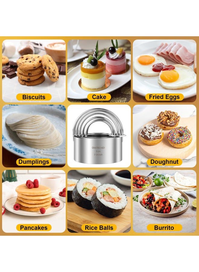 Gratriched 5 Pcs Professional Stainless Steel Cookie Cutters Set - Round Biscuit Cutter with Handle, Used for Making Cake, Fried Egg, Dumpling, Doughnut - Essential Baking Tools for Dough Preparation - Image 5