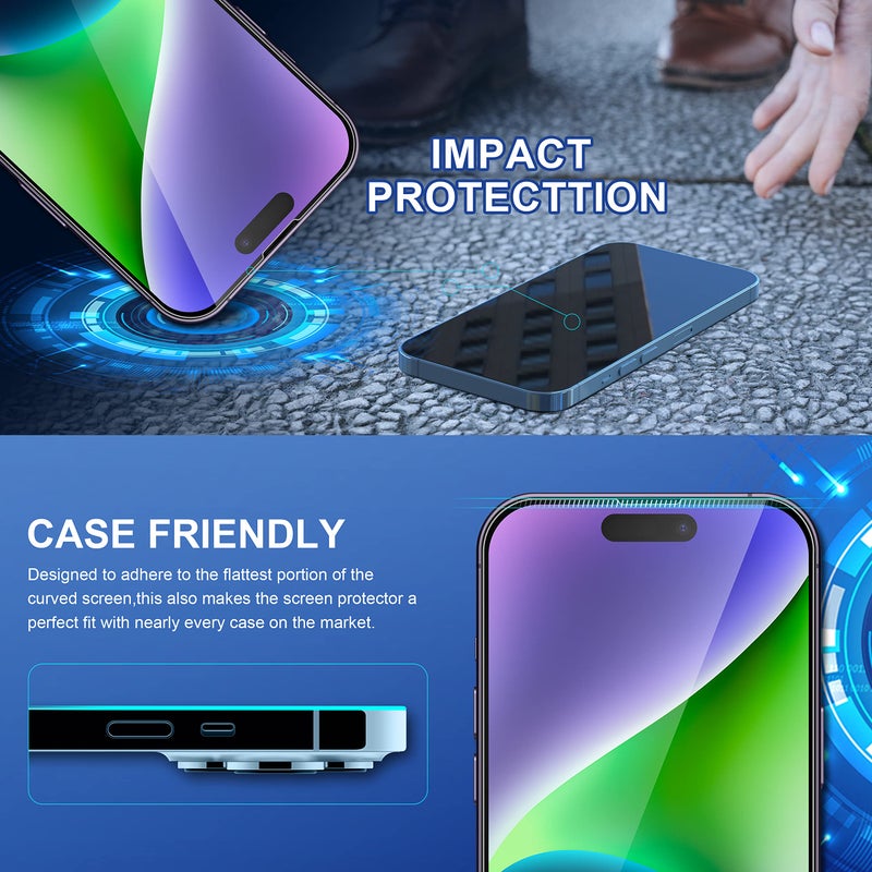 ImpactStrong 3-Pack Shatterproof Tempered Glass Screen Protector for iPhone 14 Pro [Easy Installation Frame] [Bubble Free] [9H Hardness] [Full Coverage] Case Friendly, 6.1 Inch - Image 4