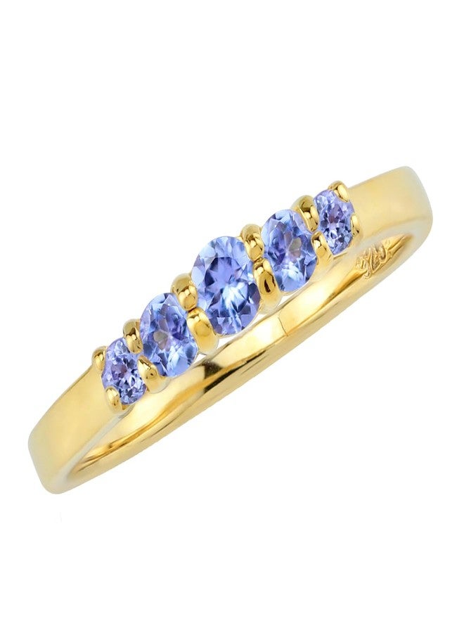 Silvershake 5-Stone Extra Petite Round Shape Genuine Violet Tanzanite 18K Yellow Gold Plated 925 Sterling Silver Minimalist Stackable Ring December Gemstone Birthstone Jewelry for Women or Teens, 7, - Image 1