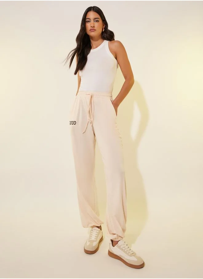 Take Two Take Two Typography Print Drawstring Waist Wide Leg Joggers