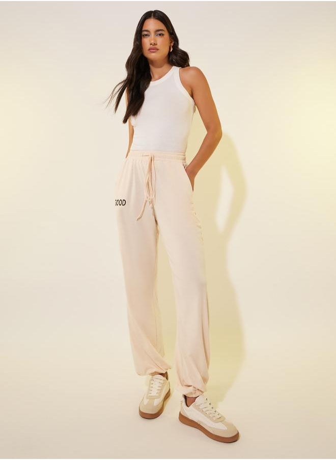 Take Two Take Two Typography Print Drawstring Waist Wide Leg Joggers  - Image 1