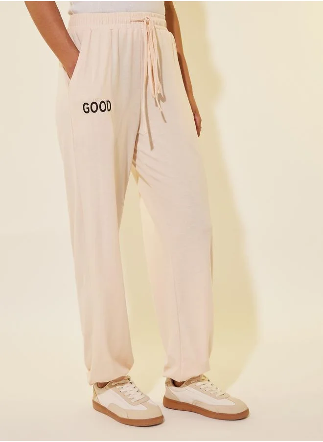 Take Two Take Two Typography Print Drawstring Waist Wide Leg Joggers