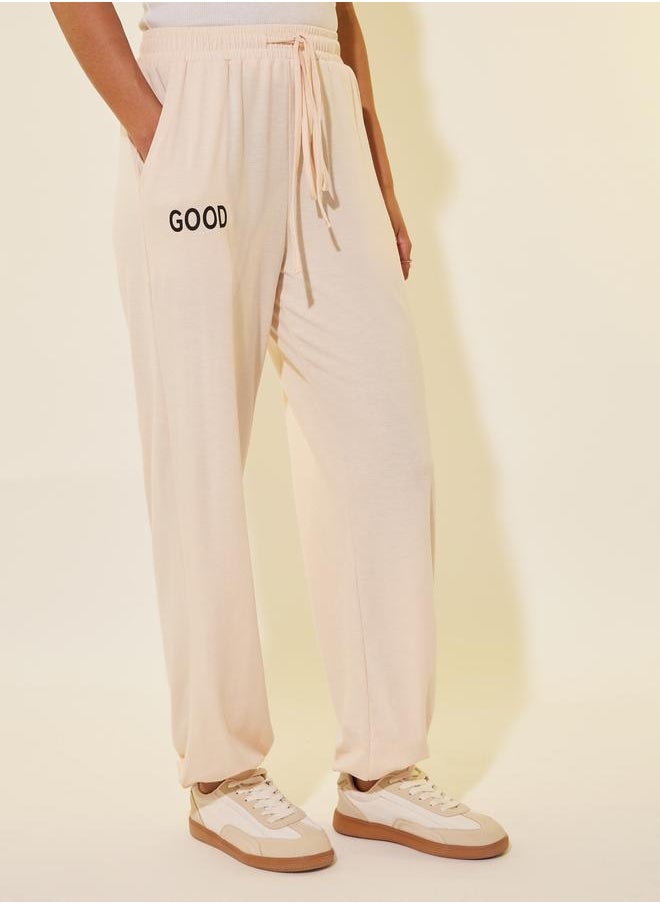 Take Two Take Two Typography Print Drawstring Waist Wide Leg Joggers  - Image 2