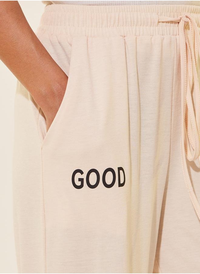 Take Two Take Two Typography Print Drawstring Waist Wide Leg Joggers  - Image 3