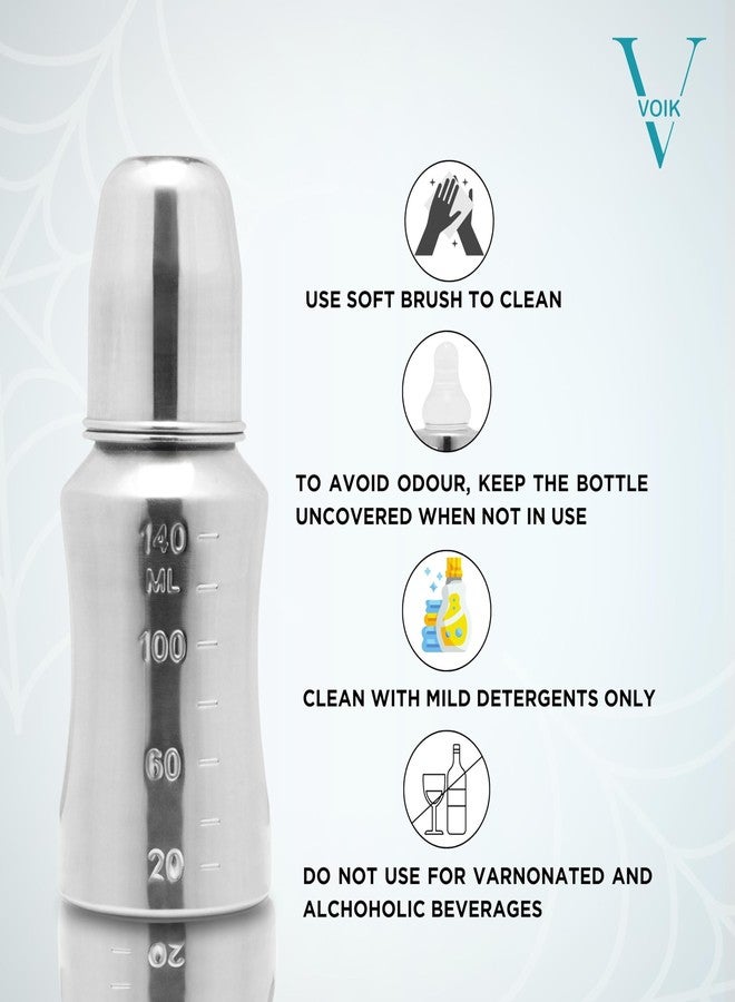 VOIK Vega Baby Sipper Bottle (2x140 ml) | Stainless Steel Bottle | Hygienic Silicone Teat | Sipper Bottle for New Born Baby BPA Free - Image 3
