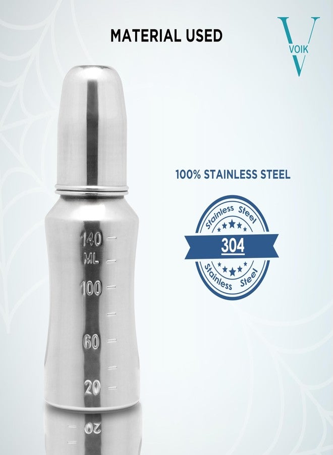 VOIK Vega Baby Sipper Bottle (2x140 ml) | Stainless Steel Bottle | Hygienic Silicone Teat | Sipper Bottle for New Born Baby BPA Free - Image 2
