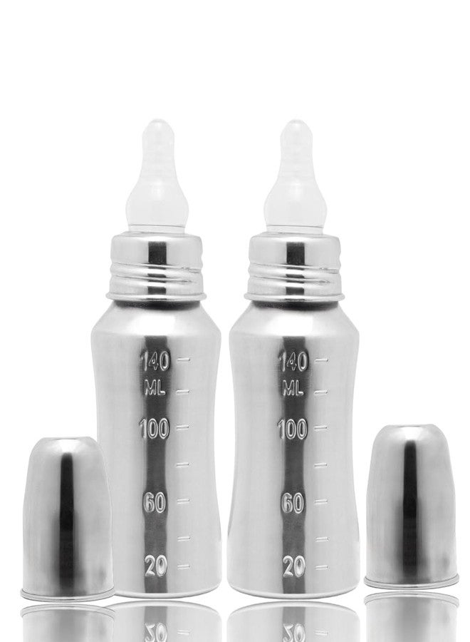 VOIK Vega Baby Sipper Bottle (2x140 ml) | Stainless Steel Bottle | Hygienic Silicone Teat | Sipper Bottle for New Born Baby BPA Free - Image 1