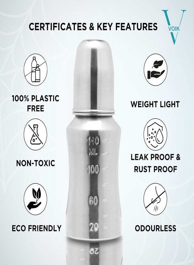 VOIK Vega Baby Sipper Bottle (2x140 ml) | Stainless Steel Bottle | Hygienic Silicone Teat | Sipper Bottle for New Born Baby BPA Free - Image 4