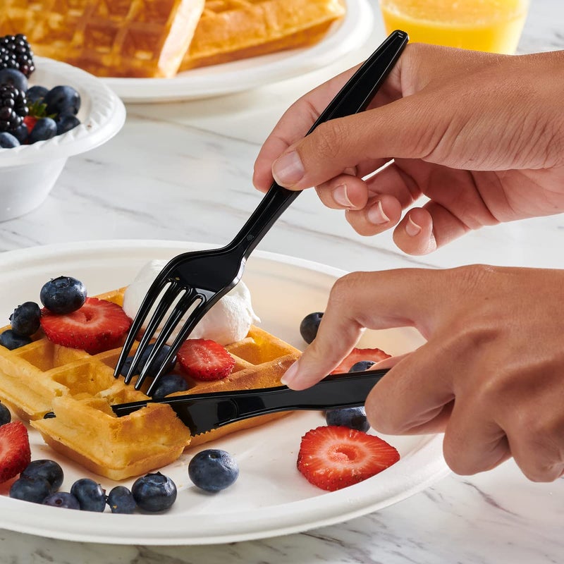 Comfy Package [100 Pack] Basic Black Plastic Forks  Heavy Duty Disposable Utensils - Perfect for Parties  Events  and Catering - Image 2