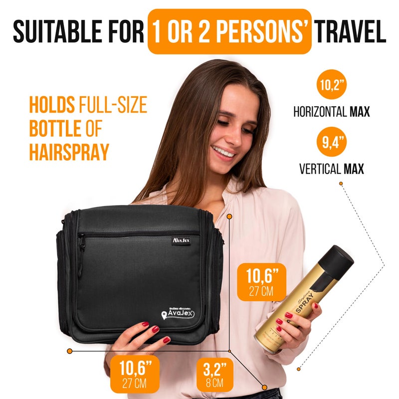AvaJex Travel Toiletry Bag for Men and Women - (10.6â€x10.6â€x3.2â€) Large Hanging Toiletry Organizer - Waterproof Hygiene Bag with Metal XXL Swivel Hook, with Sturdy Zippers and 19 Compartments for Toiletries - Image 4